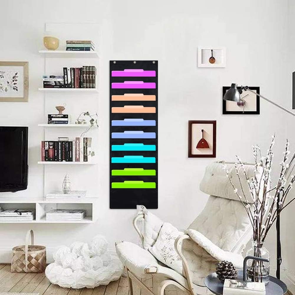 Eamay Hanging File Folder Organizer Wall Mounted – 10 Pockets Black 10 Pocket