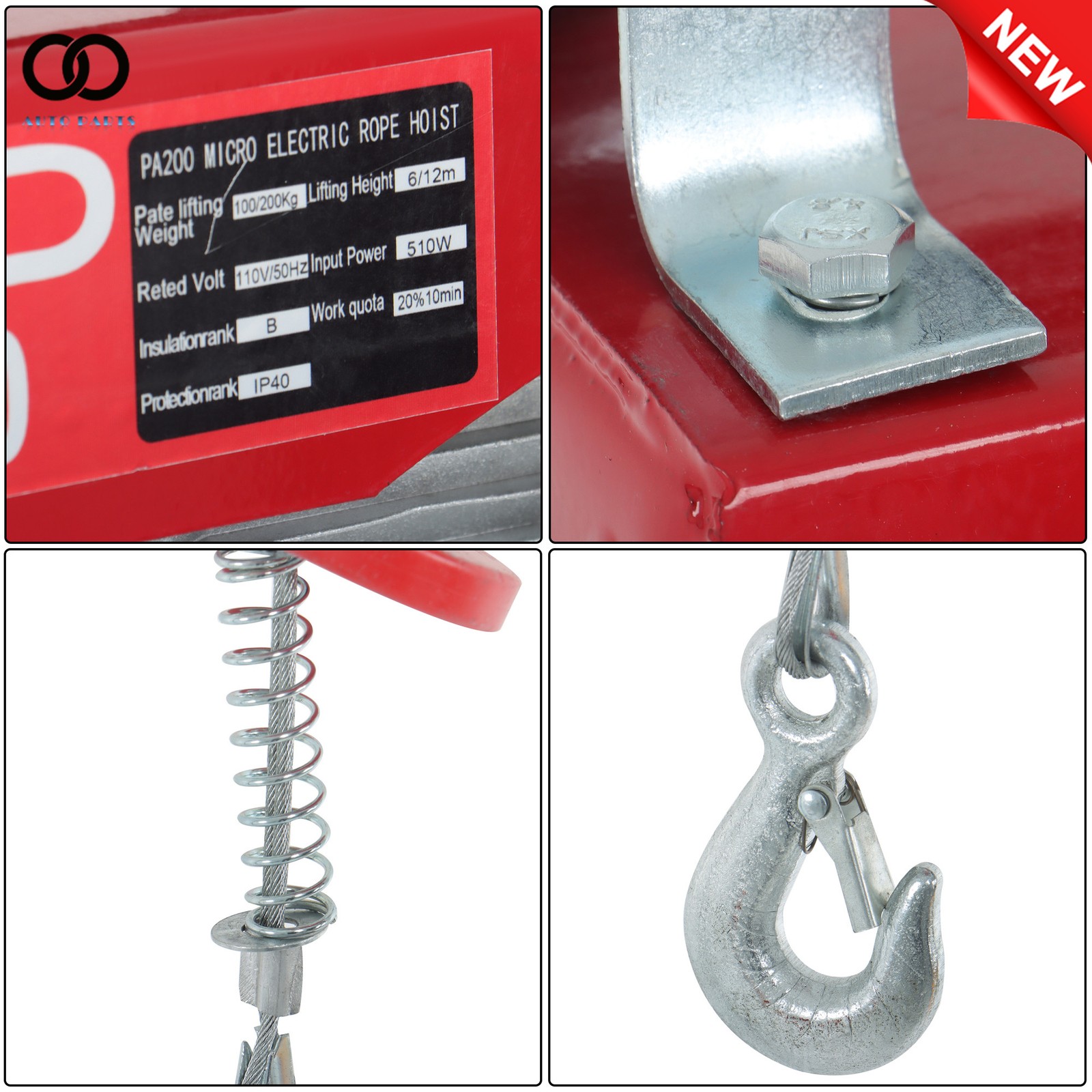 PA200 440lbs / 200kg Mini Electric Hoist 6.6 ft Wired Remote Control 110V