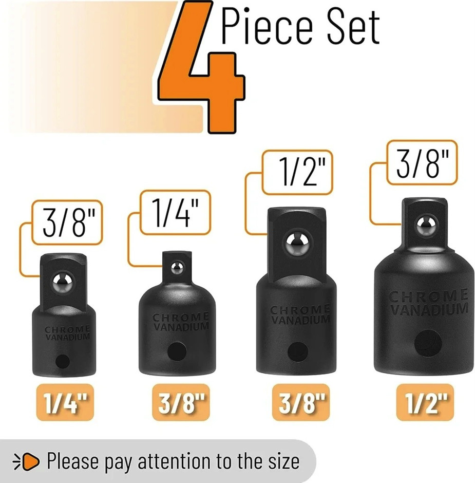 4pcs Impact Socket Adapter Reducer Set 1/2 3/8 1/4 Drive Tools – NEW