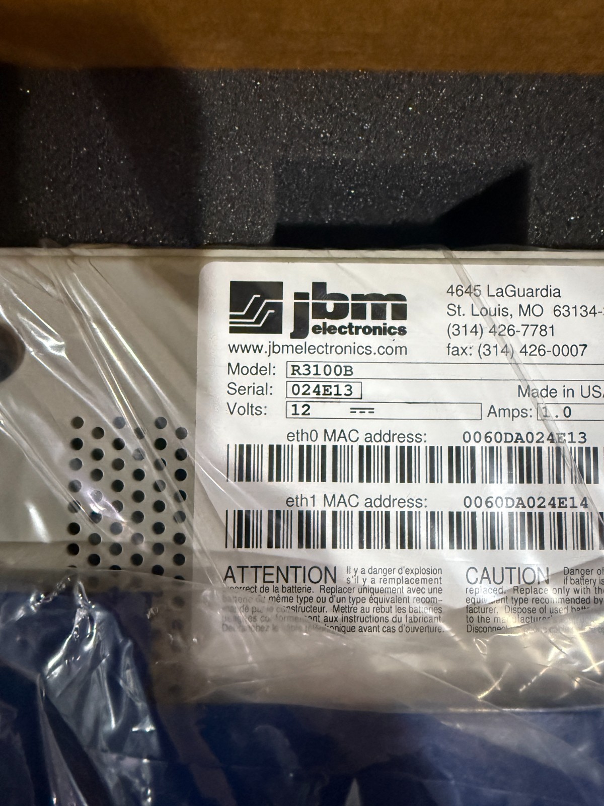 JBM ELECTRONICS CO R3100B (NEW IN BOX)