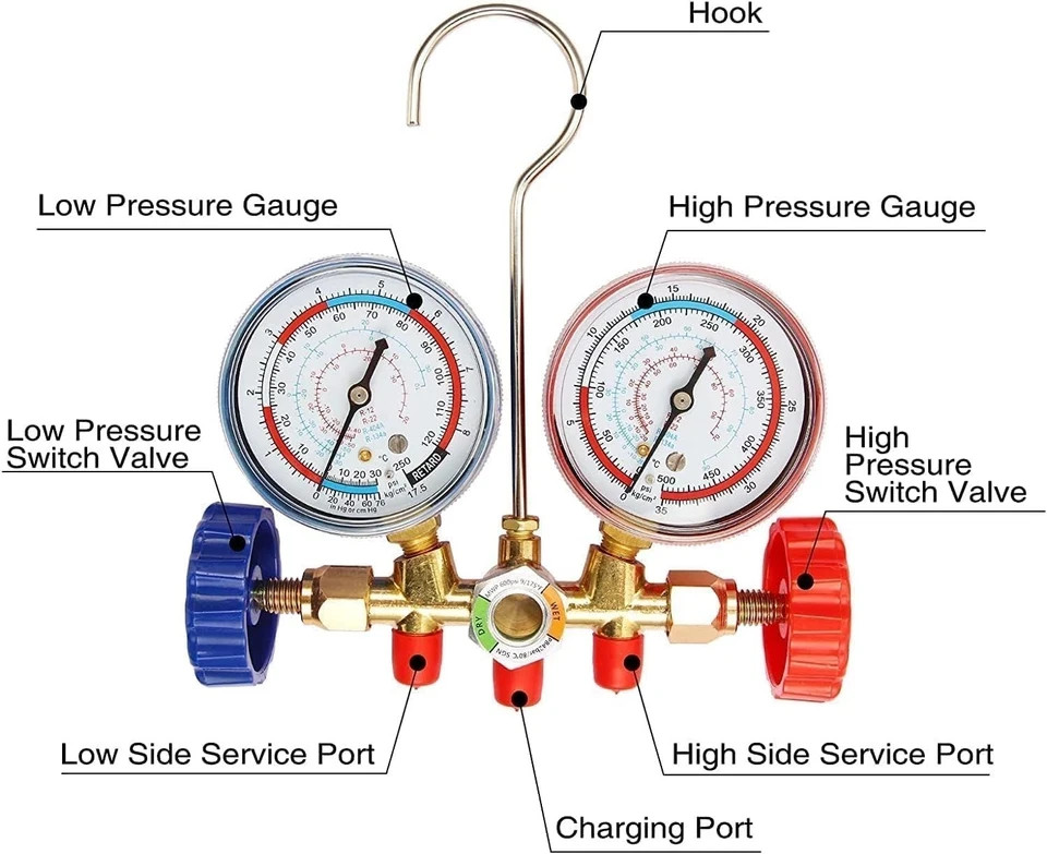 R410A 3-Way AC Manifold Gauge Set for R410A R22 R134A R404A w/ Hoses