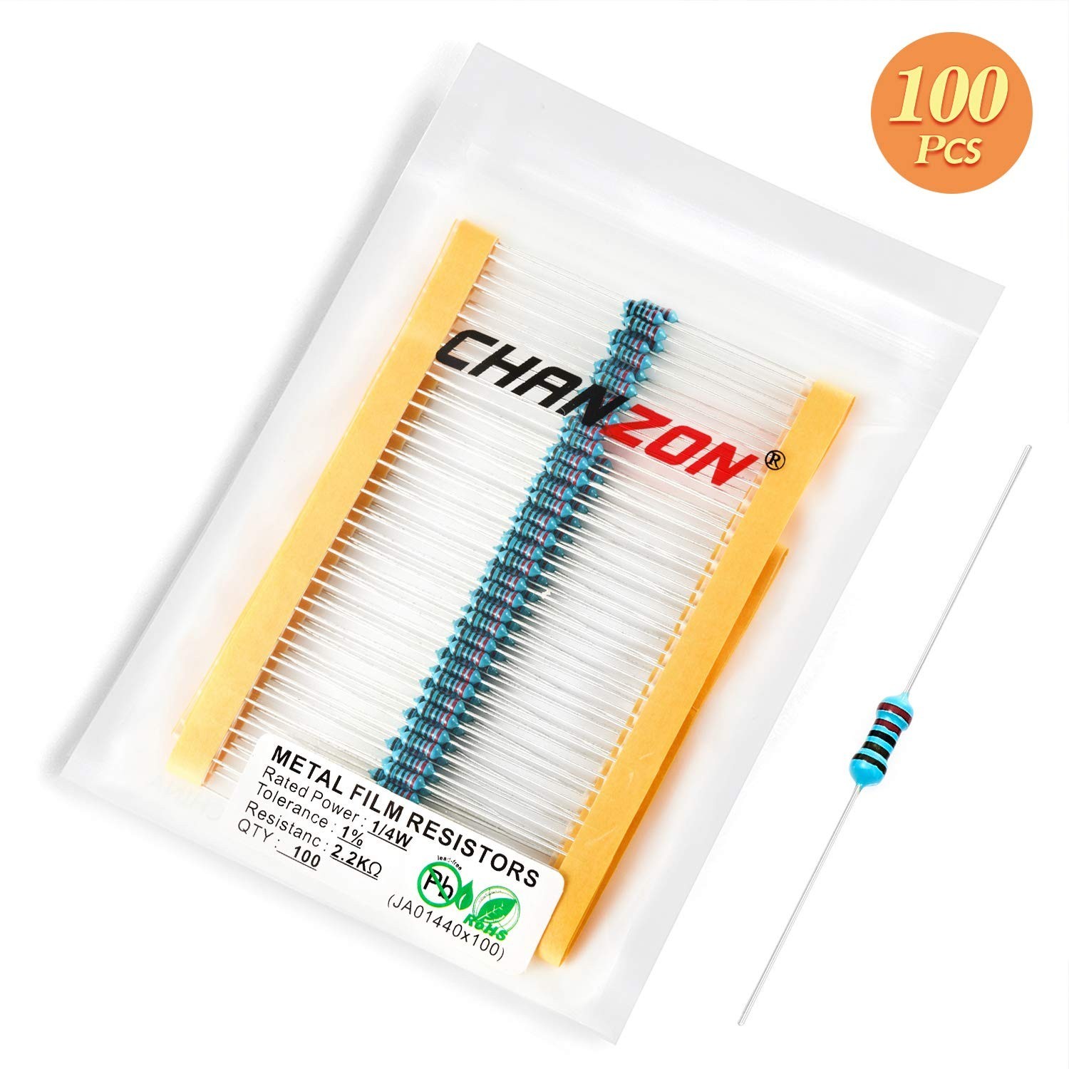 100pcs 2.2K Ω ohm Resistor 1/4W 0.25W 2k2 Metal Film Fixed Resistor 0.01 ±1% …