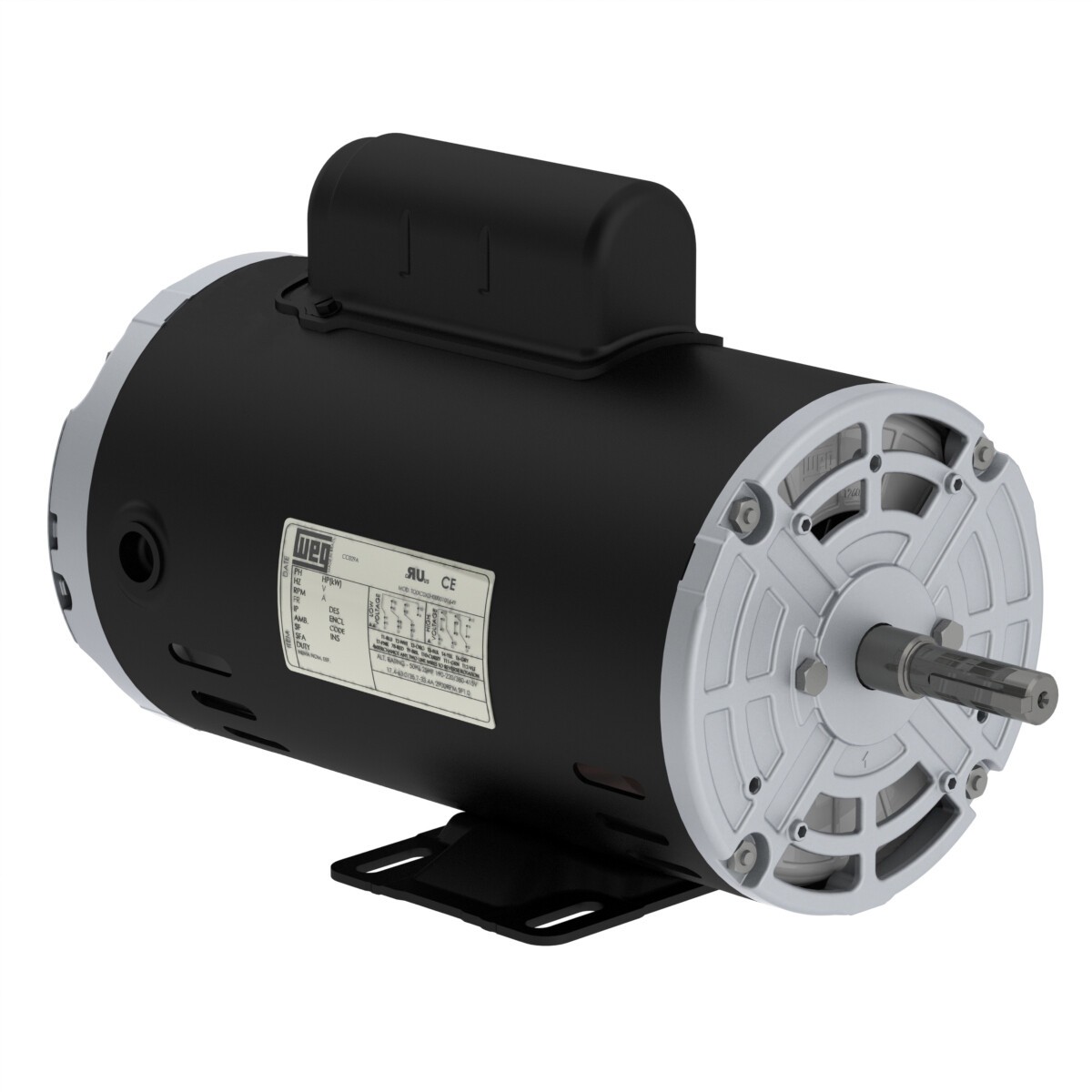 WEG 10HP Single Phase Electric Motor, 1800 RPM, 230V, 215T Frame, 1-3/8 in Shaft