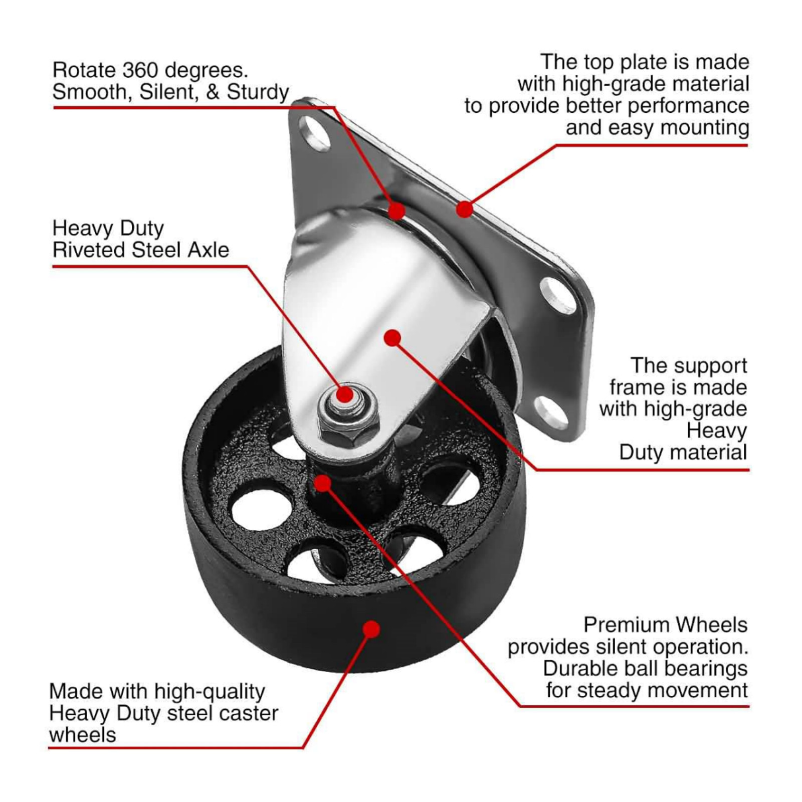 2/4/8PCS Swivel Casters 3″&3.5″ Heavy Duty Steel Cast Iron Plate Casters Wheels