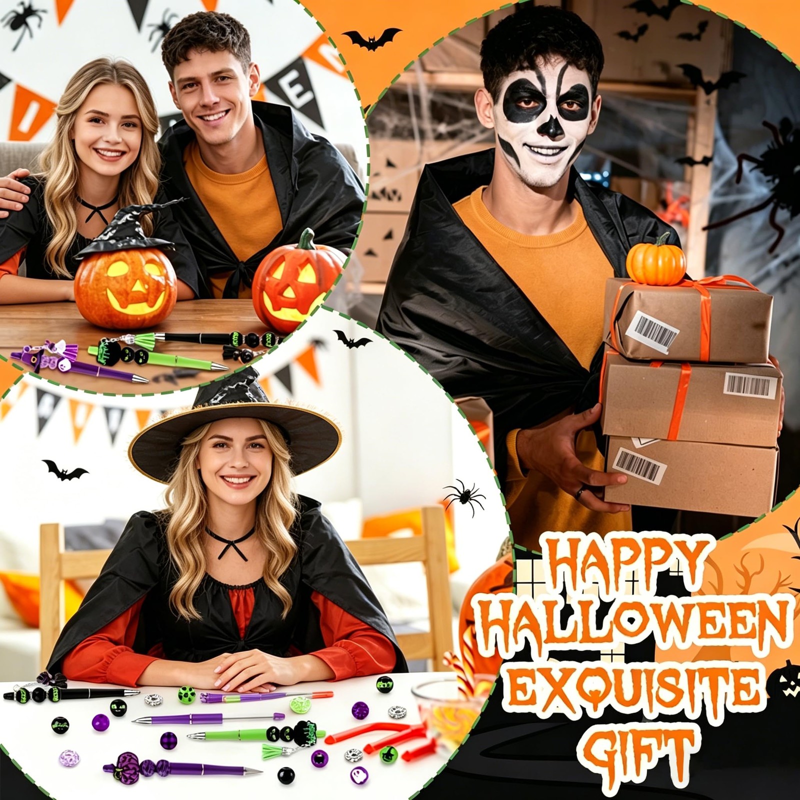 12 Set Halloween Beadable Pens Black Cat Witch DIY Kit Pendants ‎Multicolor