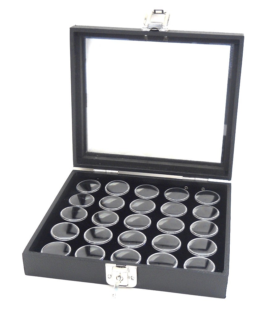1 Glass Top Lid Black 25 Jar Box Case Display Gems Body Jewelry Gold Nuggets