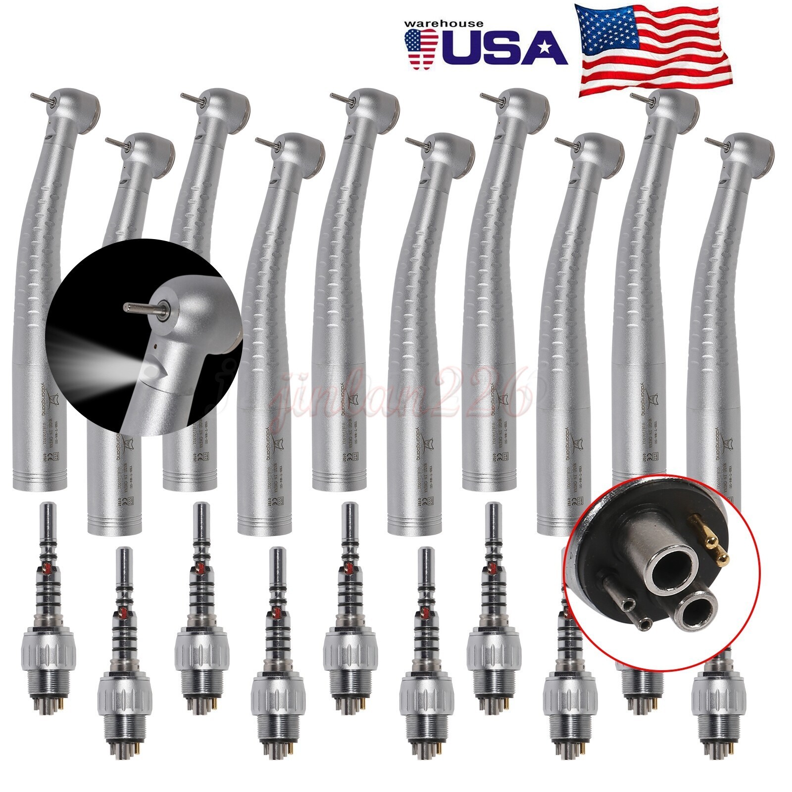 1-10 Yabangbang Dental Fiber Optic High Speed Handpiece 6Hole LED Coupler HOT