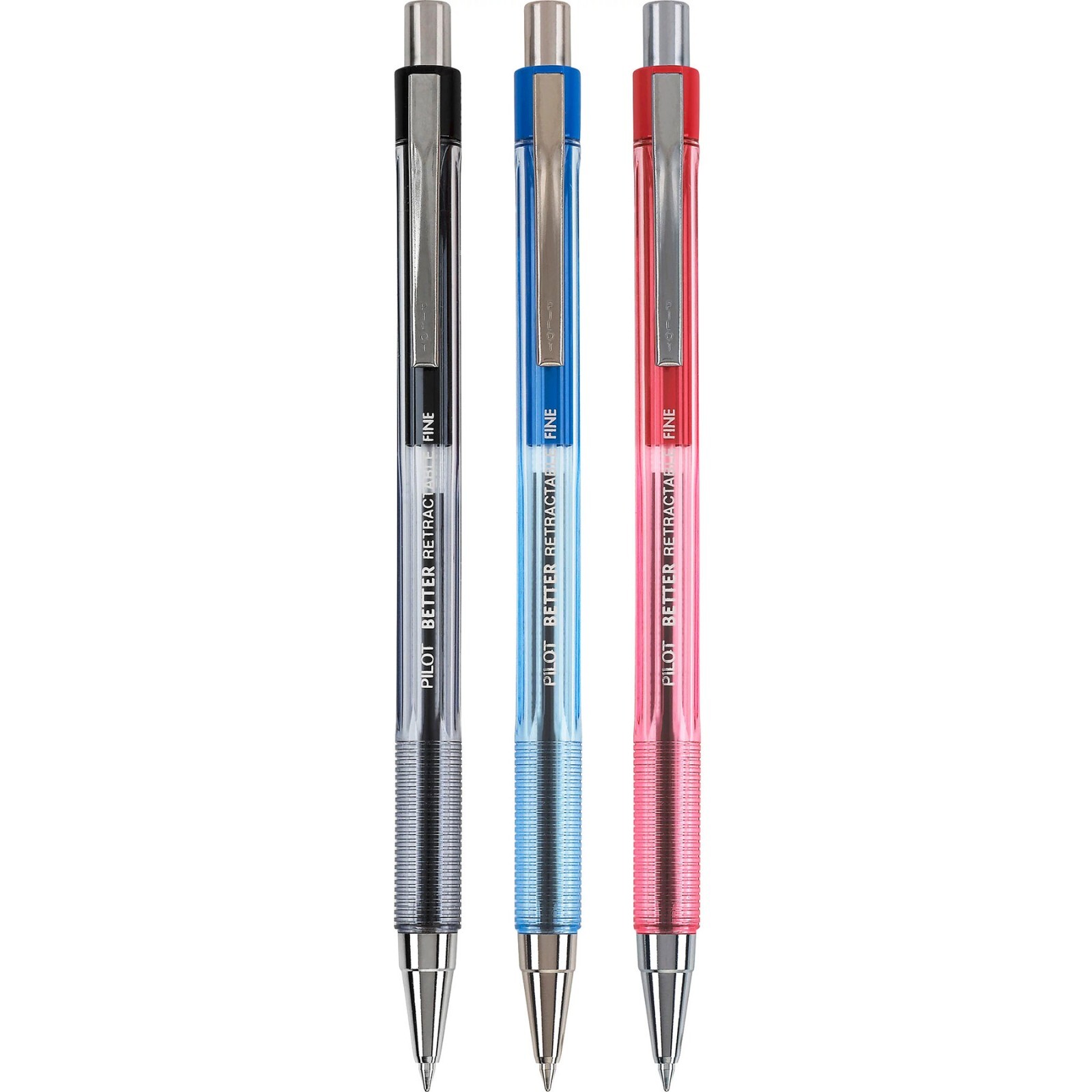 Pilot 15268 Better Retractable Fine 0.7mm Ballpoint Pens Asst Colors, Pack of 3