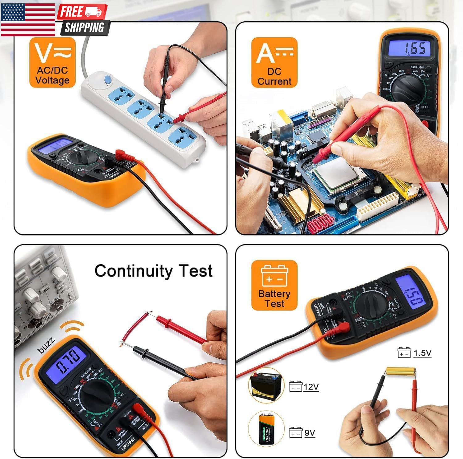 Digital Multimeter Voltmeter Battery Voltage Multi Tester Continuity Ohm Volt Am