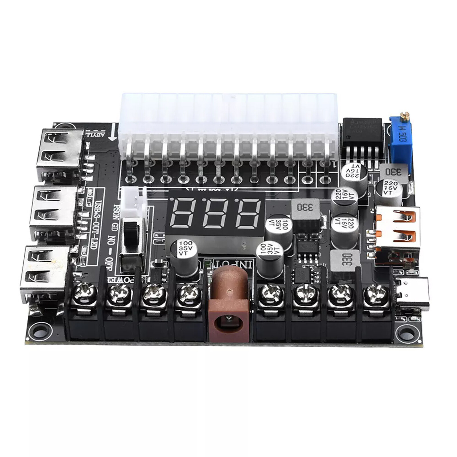 20/24Pin ATX Power Supply Breakout Board Adjustable Voltage Module / Case NEW