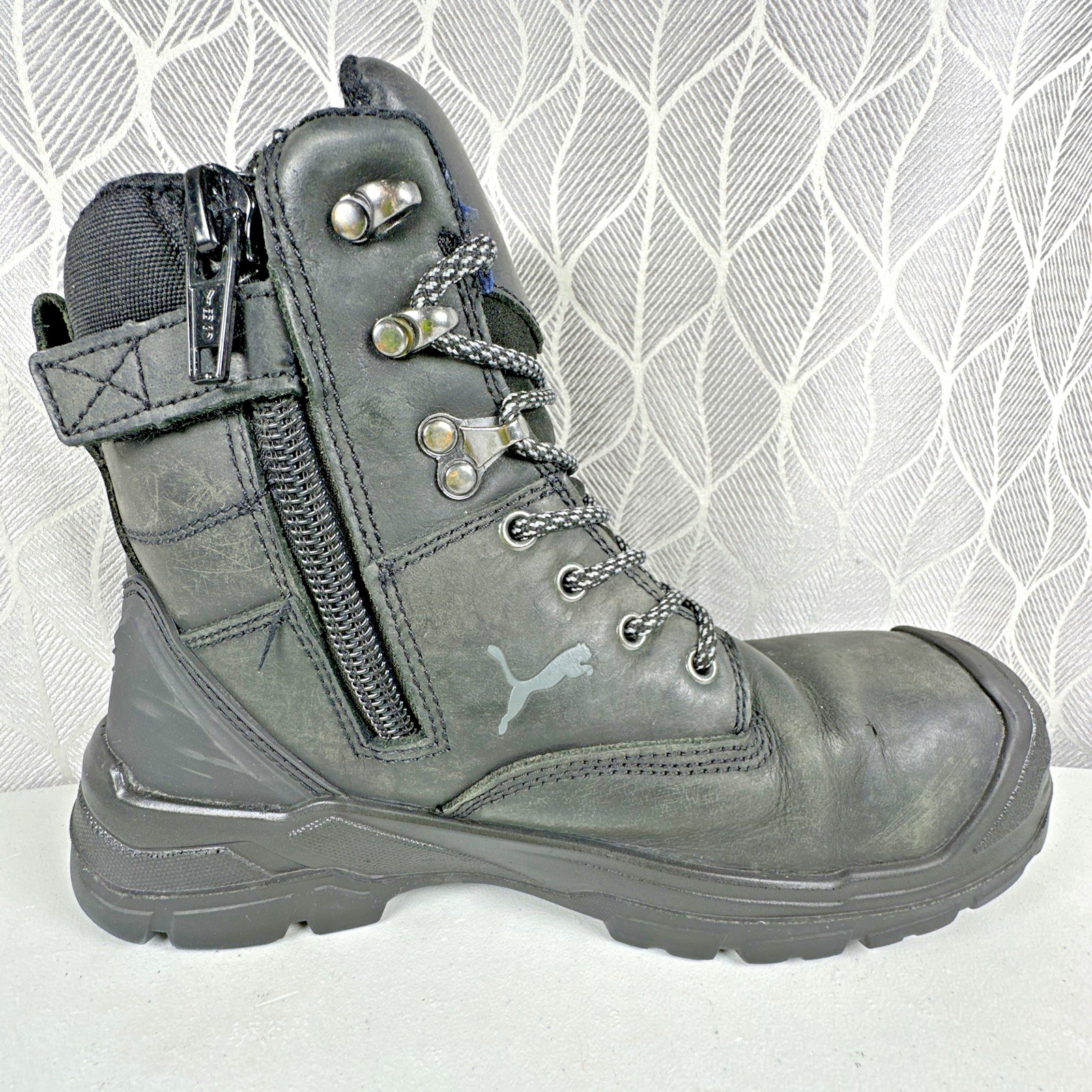 Puma Conquest Mens Size 9 Black Comp Toe Side Zip Safety Boots 630675
