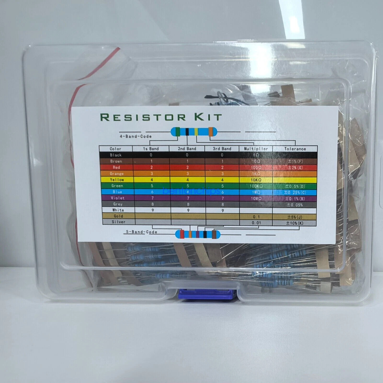 1/2W 1% Metal Film Resistor Kit 1000pcs 100 Values 1Ω-10MΩ Blue