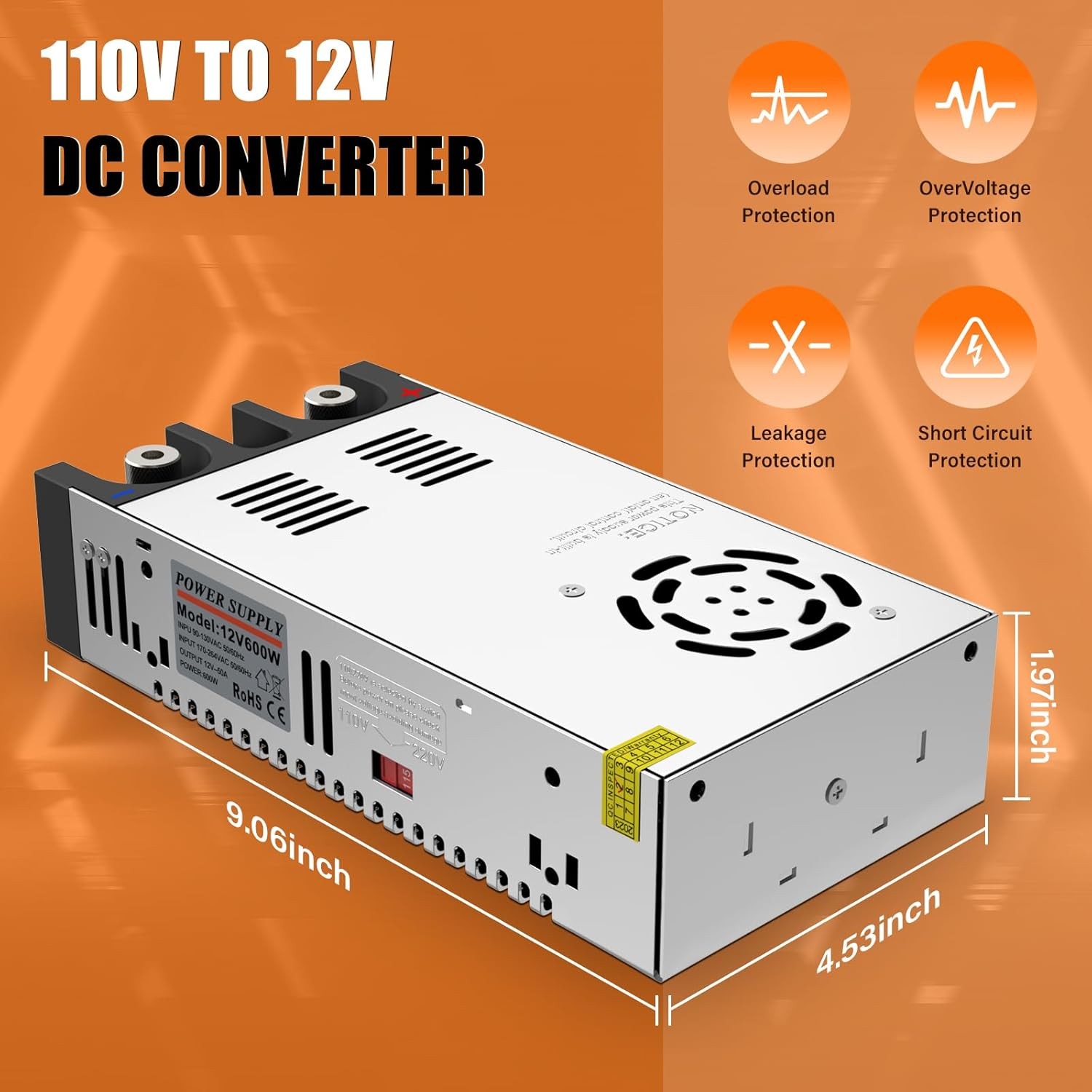 115v Ac To 12v Dc Converter 12v 50a 600w Dc Power Supply Switch Adjustable Switc