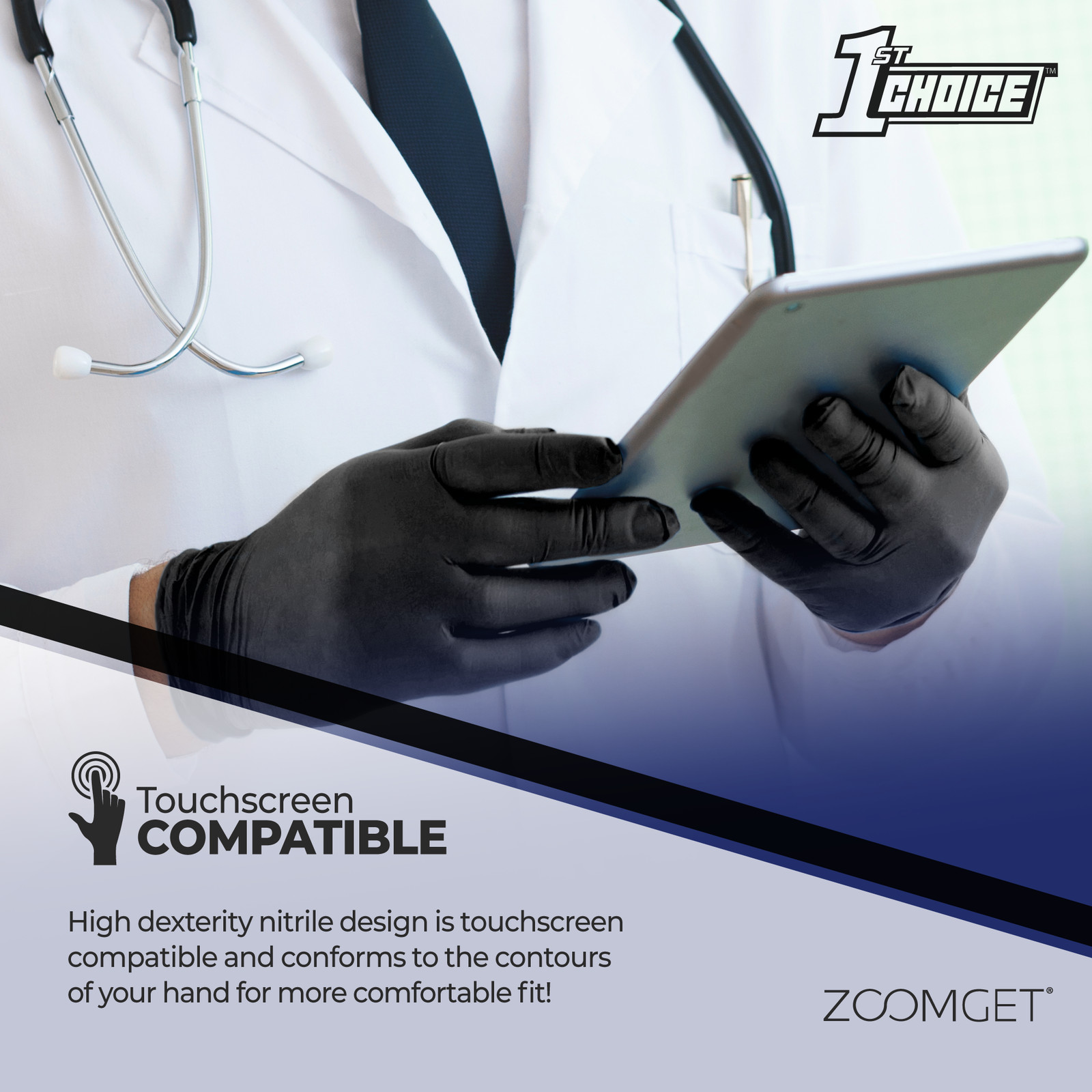 1st Choice Black Nitrile Disposable Exam/Medical Gloves 3 Mil, Latex-Free, 100