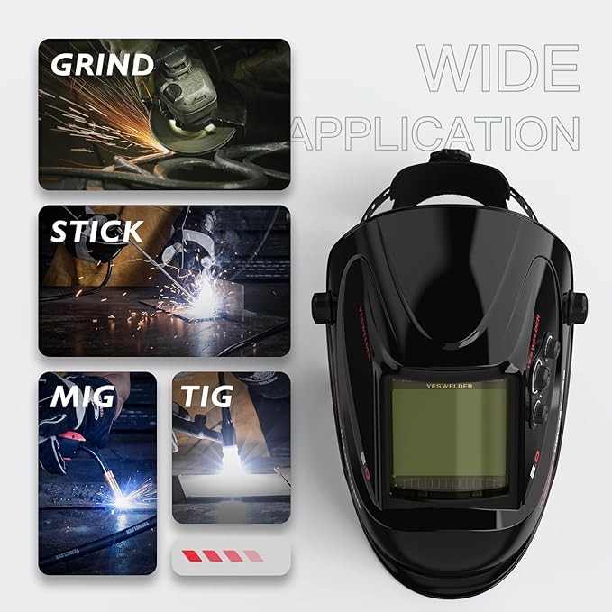 YESWELDER Solar Auto Darkening Helmet 4 Sensors 3.93″x3.66″ TIG/MIG/Arc/Grind
