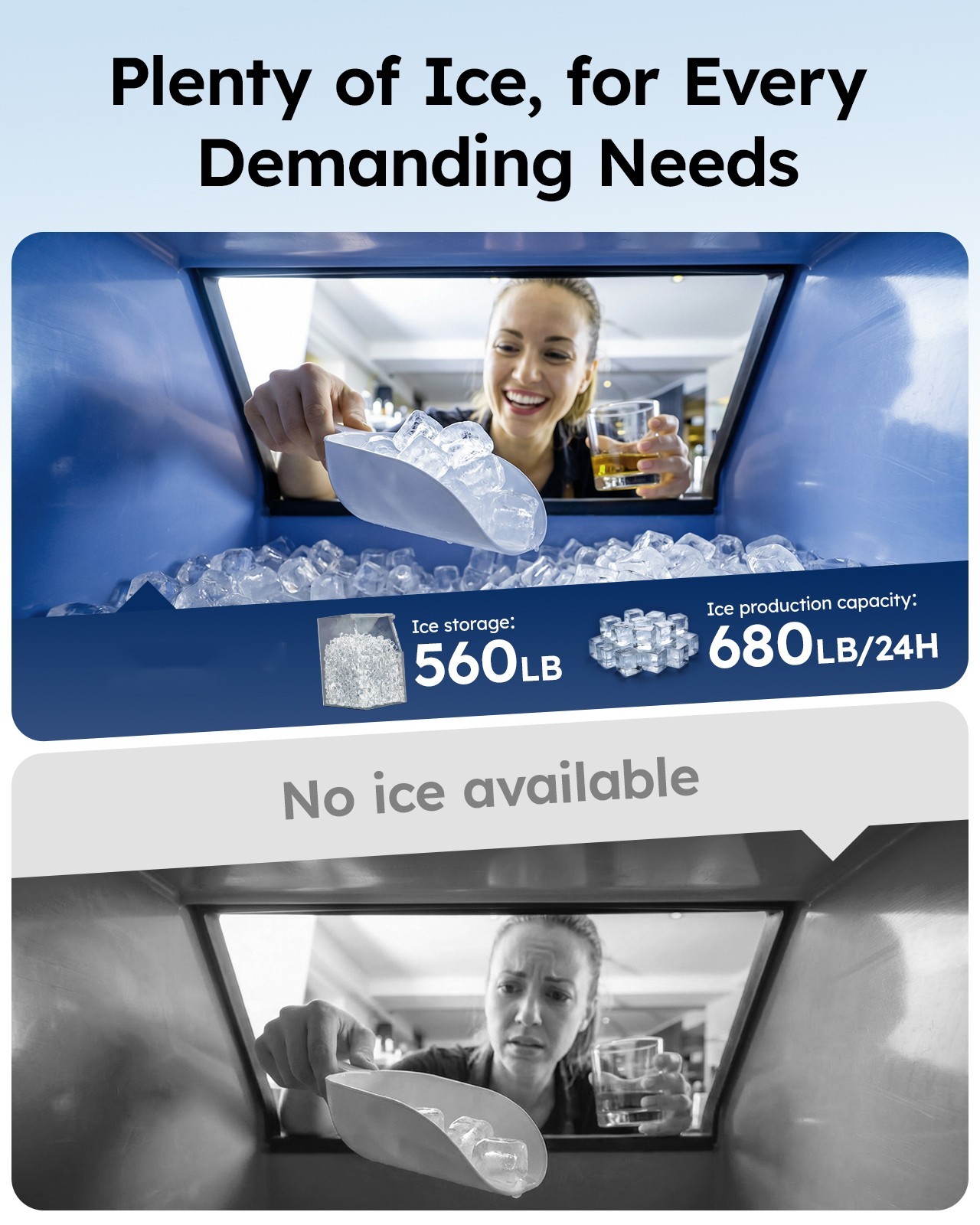 Commercial Ice Maker Machine 680LBS/24H, 560LBS Storage Bin Commercial Ice Maker