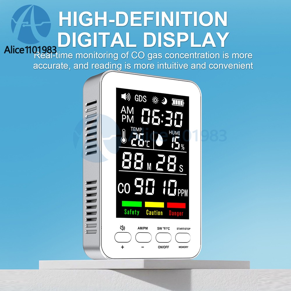 5-in-1 Portable Carbon Monoxide Alarm Temperature Humidity Air quality Tester
