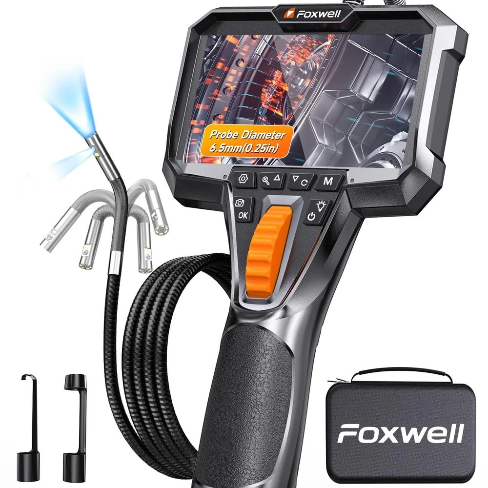 FOXWELL Elite Dual Lens 2-Way 220° Articulating Borescope, 0.25in Ultra-Slim …