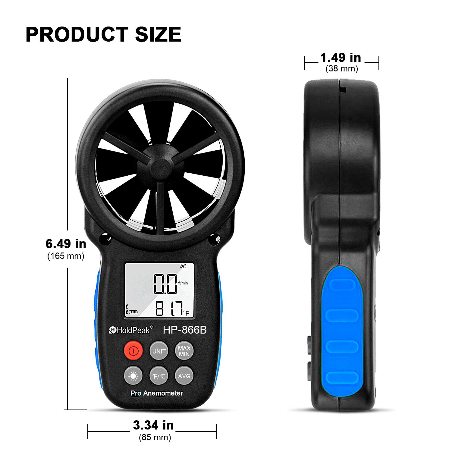 HoldPeak Wind Speed Meter Handheld Anemometer Air Flow MAX/MIN/AVG Temperatur