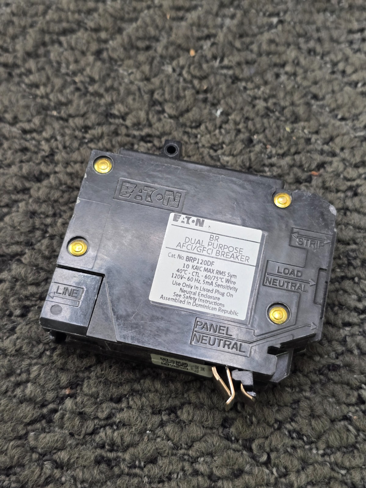 Eaton BRP120DF: Dual Function AFCI/GFCI Plug-On Neutral Breaker 20A 1-Pole