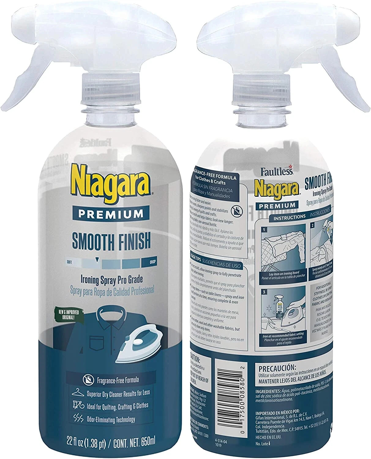 Niagara Spray Starch 22 Oz, Trigger Pump Liquid Starch for Ironing, Spray Bottle