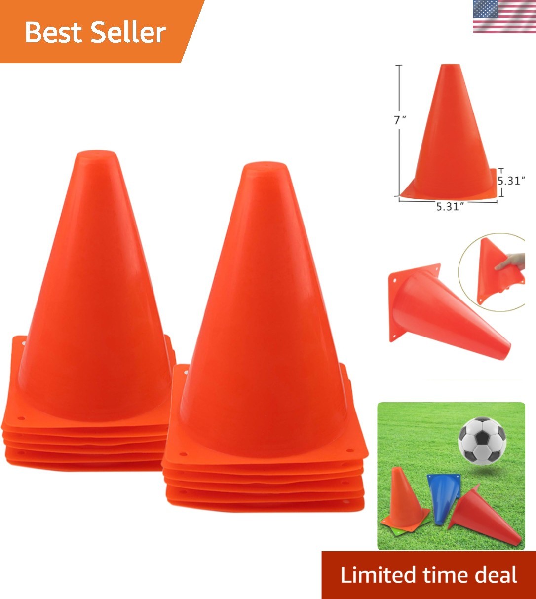 Ergonomic 7″ Training Cones – Lightweight & Stackable for All Sports Activities