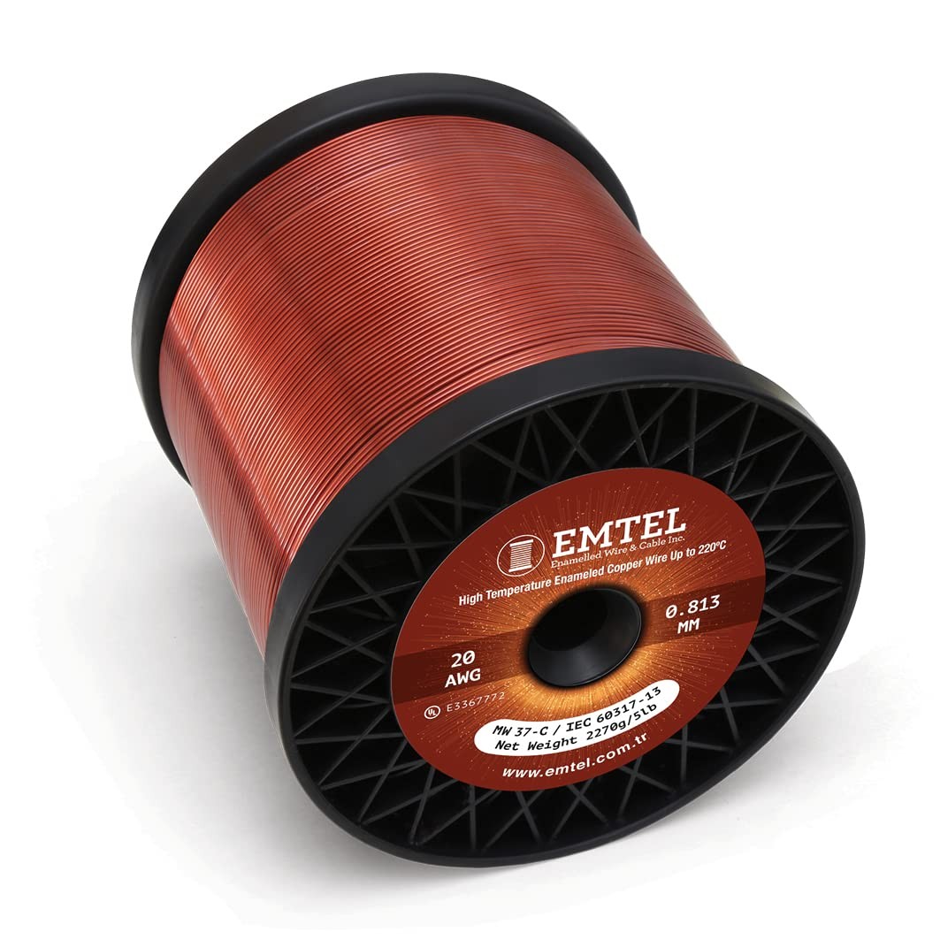 Emtel 20 AWG 5 lb 1600 feet 99.9% Pure Copper Wire, Enameled Magnetic Wire f…