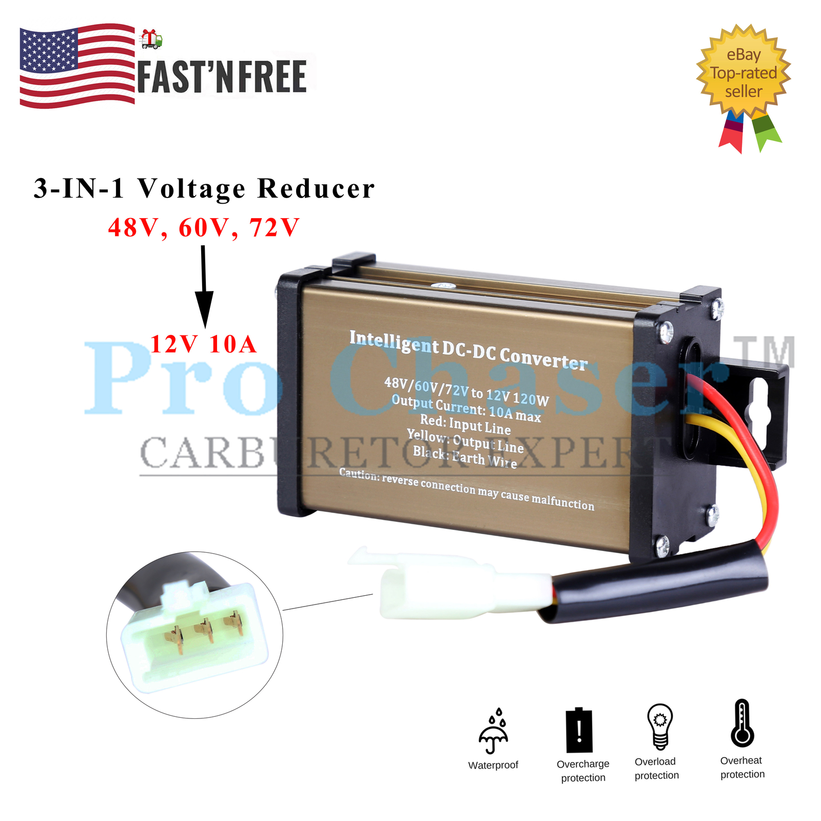 DC 48V 60V 72V to 12V 10A Converter for Electric Bicycle & Electric Motorcycle