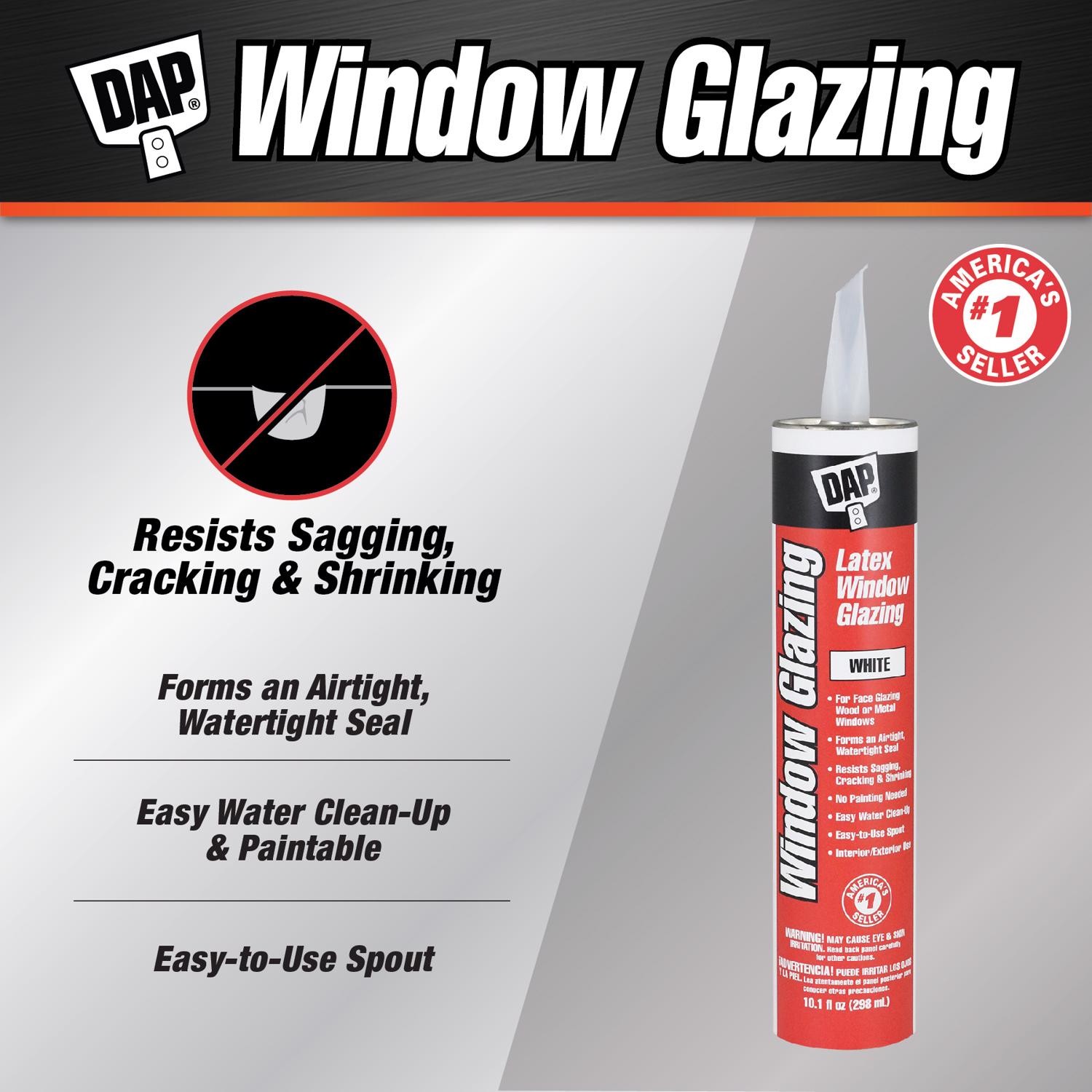 DAP 12108 Fast Drying Ready-to-Use Latex Window Glazing 10.1 oz. (Pack of 12)
