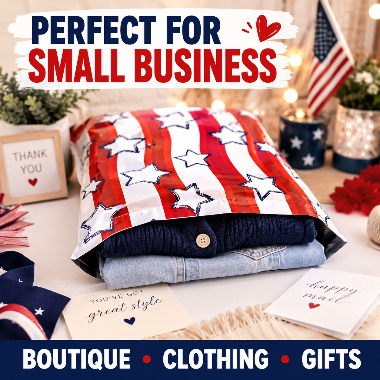 Stars & Stripes Poly Mailers 10×13 Patriotic Shipping Bags Self Seal