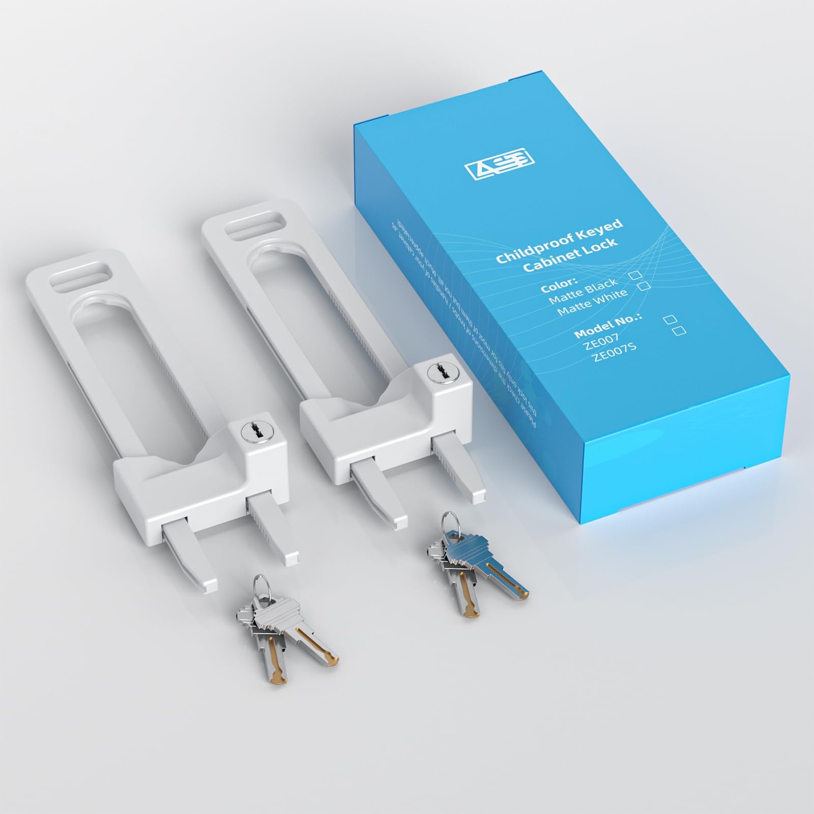 Keyed Cabinet Lock, 2 Locks 4 Keys, Key Alike, Childproof Drawer Latch