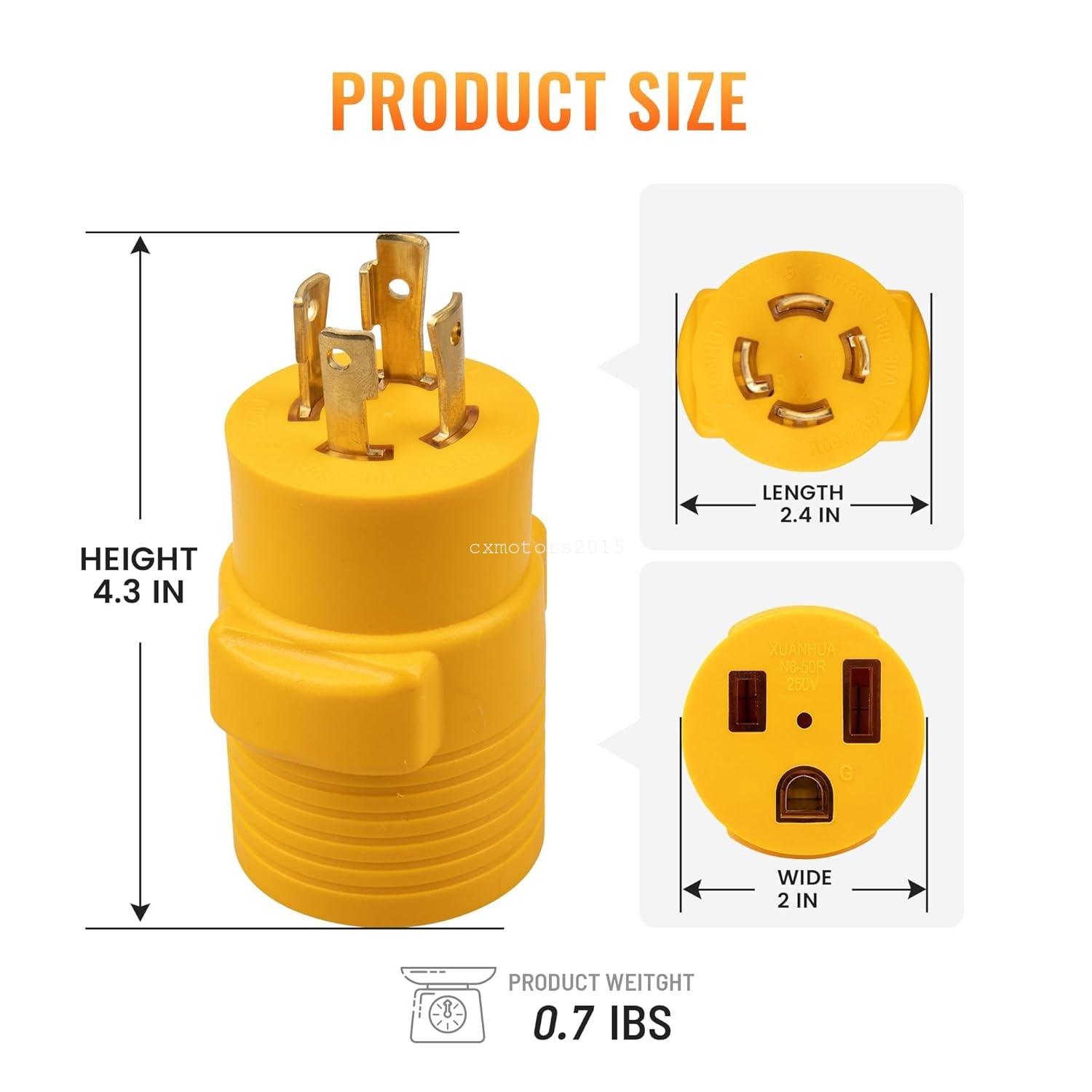 NEMA L14-30P to 6-50R Generator to Welder Adapter 30 Amp 4 Prong Lock Male Plug