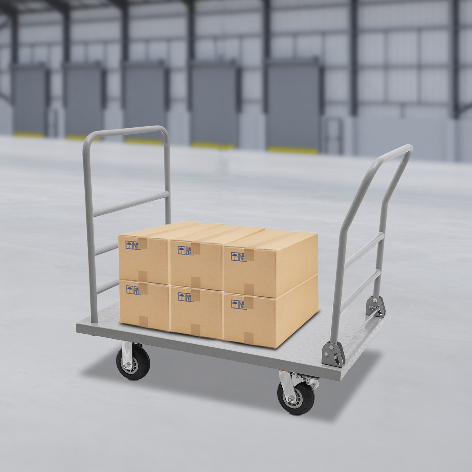 Platform Truck Cart, Heavy Duty Push Cart 2000LB with Detachable Rear Guardrail