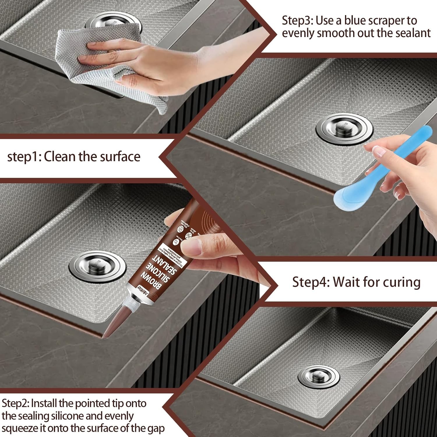 Brown Silicone Caulk Kit: 1 Refill + 9 Packs, Shrink & Crack Proof, Waterproof