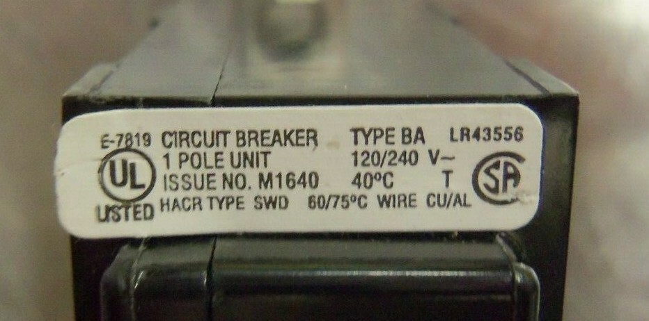 😉 CUTLER-HAMMER QUICKLAG 20 AMP CIRCUIT BREAKER 1 POLE 120/240 VOLT AC E7819