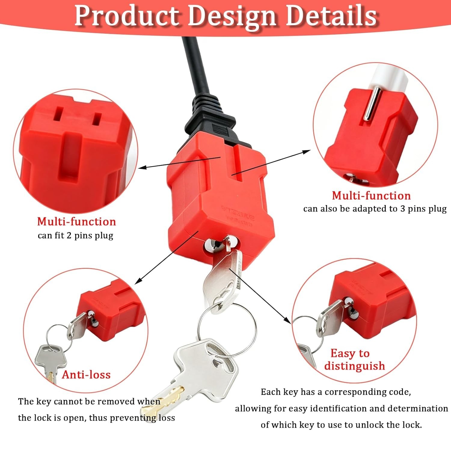 Plug Lock Electrical Cord Plug Lockout Device for Electrical Cord, 2 Pack Plug L