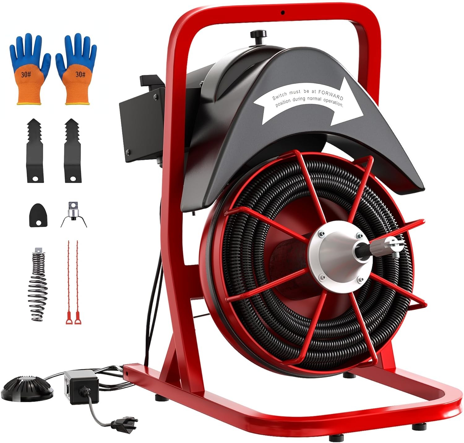 GRAVEE Electric Drain Cleaning Machine 75FT x 1/2 In Steel Core Cable 370W