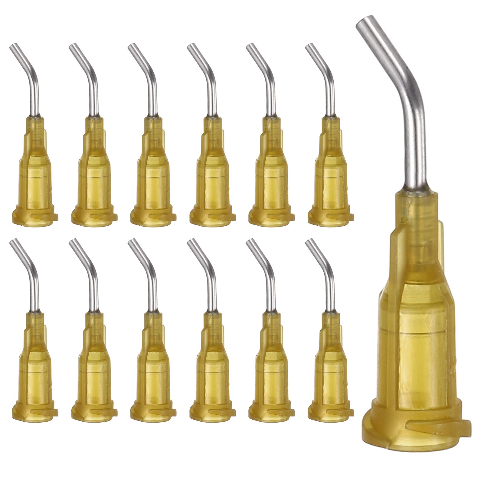 25Pcs 0.5Inch 17Ga 45° Angled Dispensing Needles, Dark Yellow