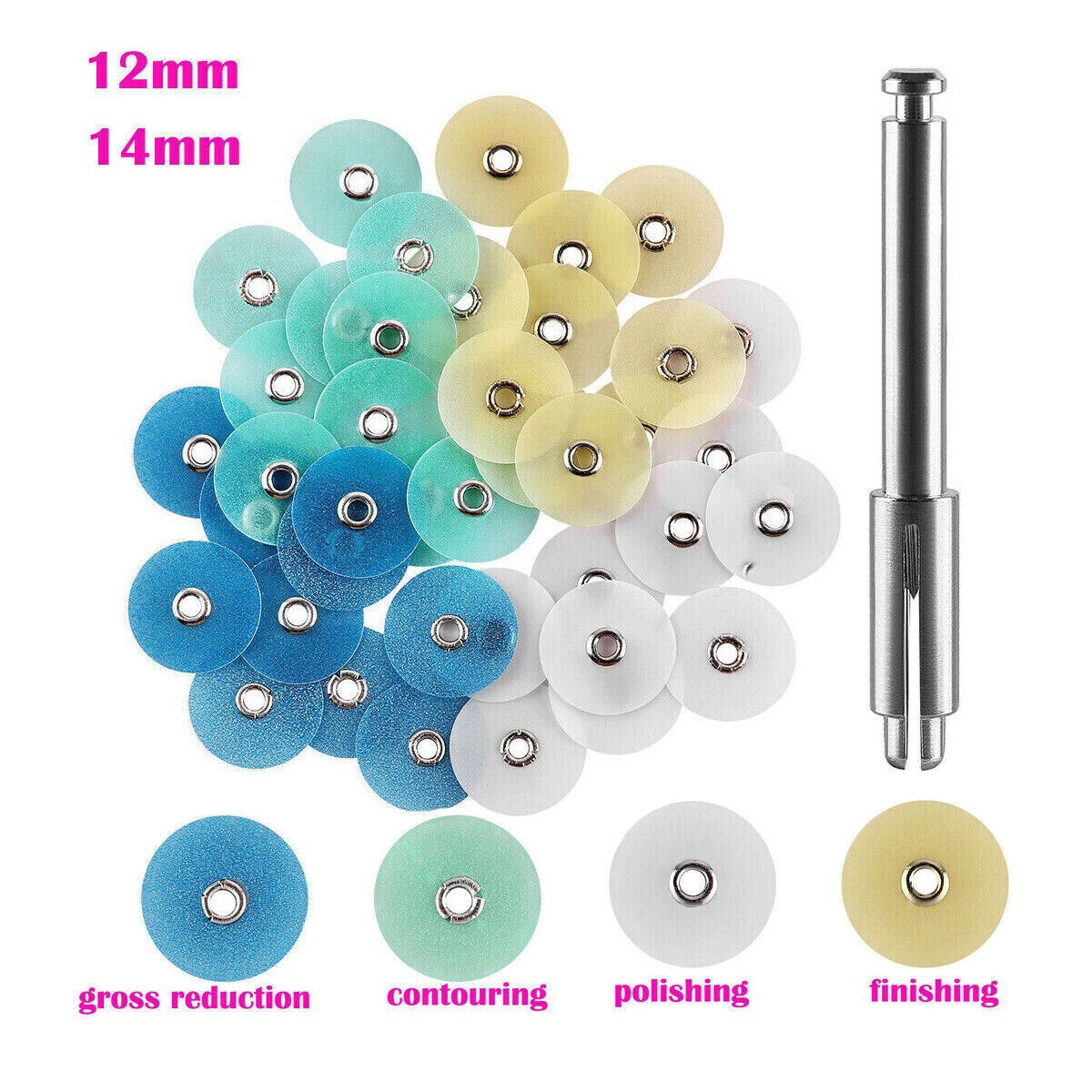 80 Pcs Dental Polishing Discs 12/14mm Wheel Universal Kit No.1.075 with Mandrel