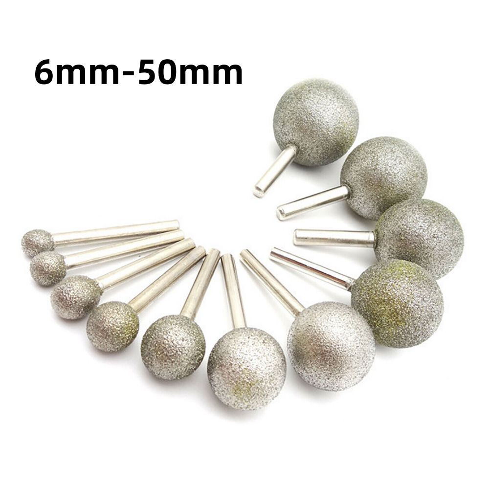 Ball Round Rotary Diamond Burr Drill Bit Grinding Carving 6mm/8mm Shank 6mm-50mm