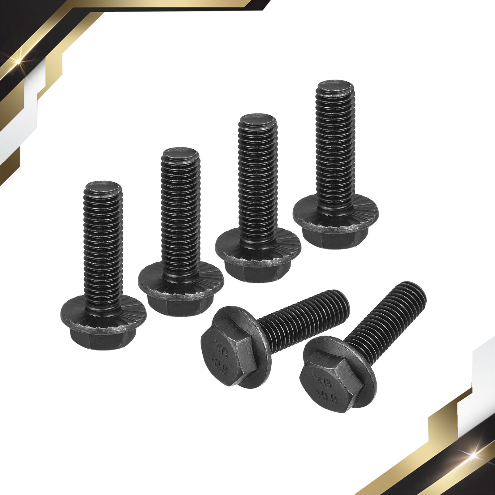 6 Set M12-1.75x40mm Hex Serrated Flange Bolts 10.9 Grade Carbon Steel Screws