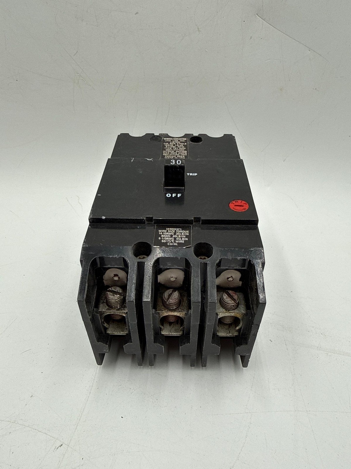 GE TEY330 Circuit Breaker 30A 3P 480/277V TEY 3 Pole 30 Amp Paper Label