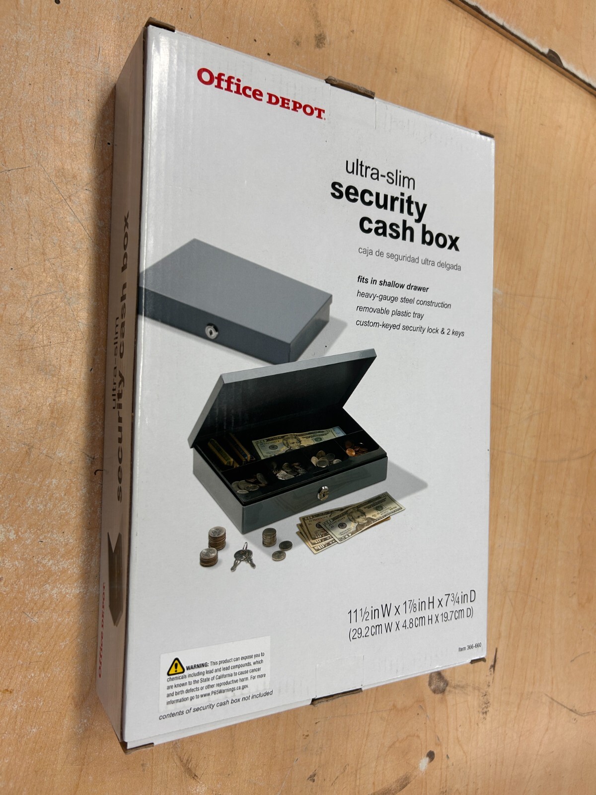 Office Depot Ultra-Slim Cash Box Security Lock 11-1/2 in x 1-7/8 in x 7-3/4 in