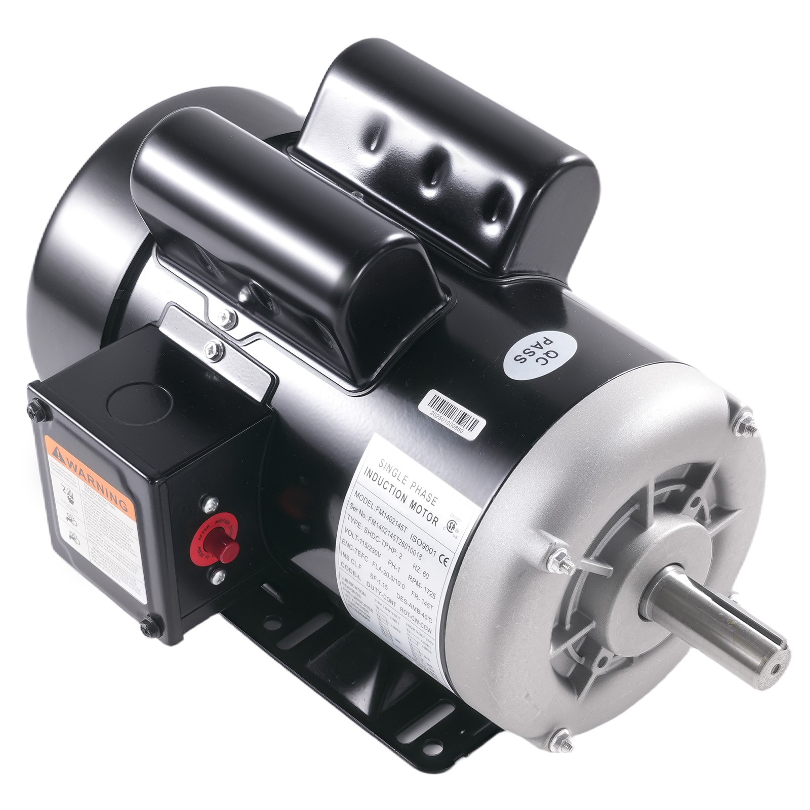 2HP Electric Motor 1725RPM AC 115V/230V 143/5T Frame 1Phase 5/8″ Keyed Shaft