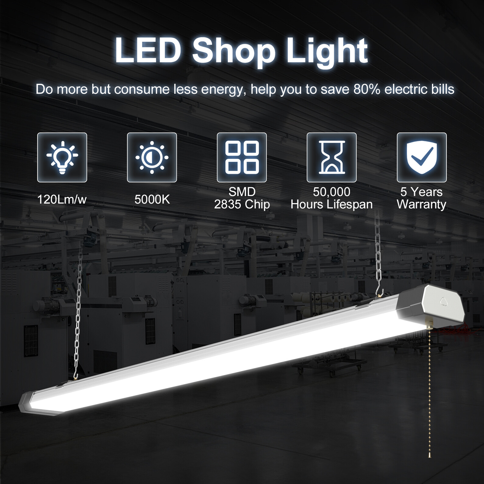 2 Pack LED 100W Shop Light Fixture For Garage Warehouse Workshop Basement Light