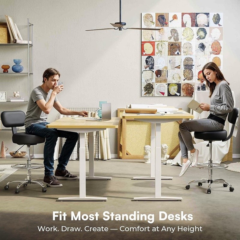 Drafting Chair with Back Adjustable Foot Rest Rolling Stool Office Desk Chair