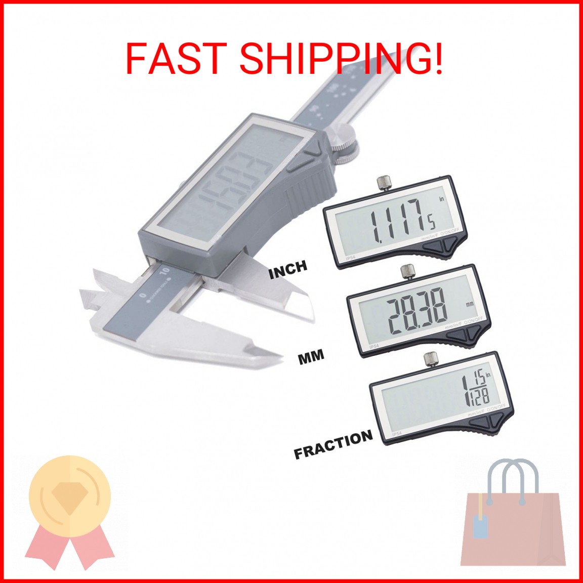 Clockwise Tools IP54 Grade Digital Caliper, DCLR-0605 0-6″ /150mm, Inch/Metric/F