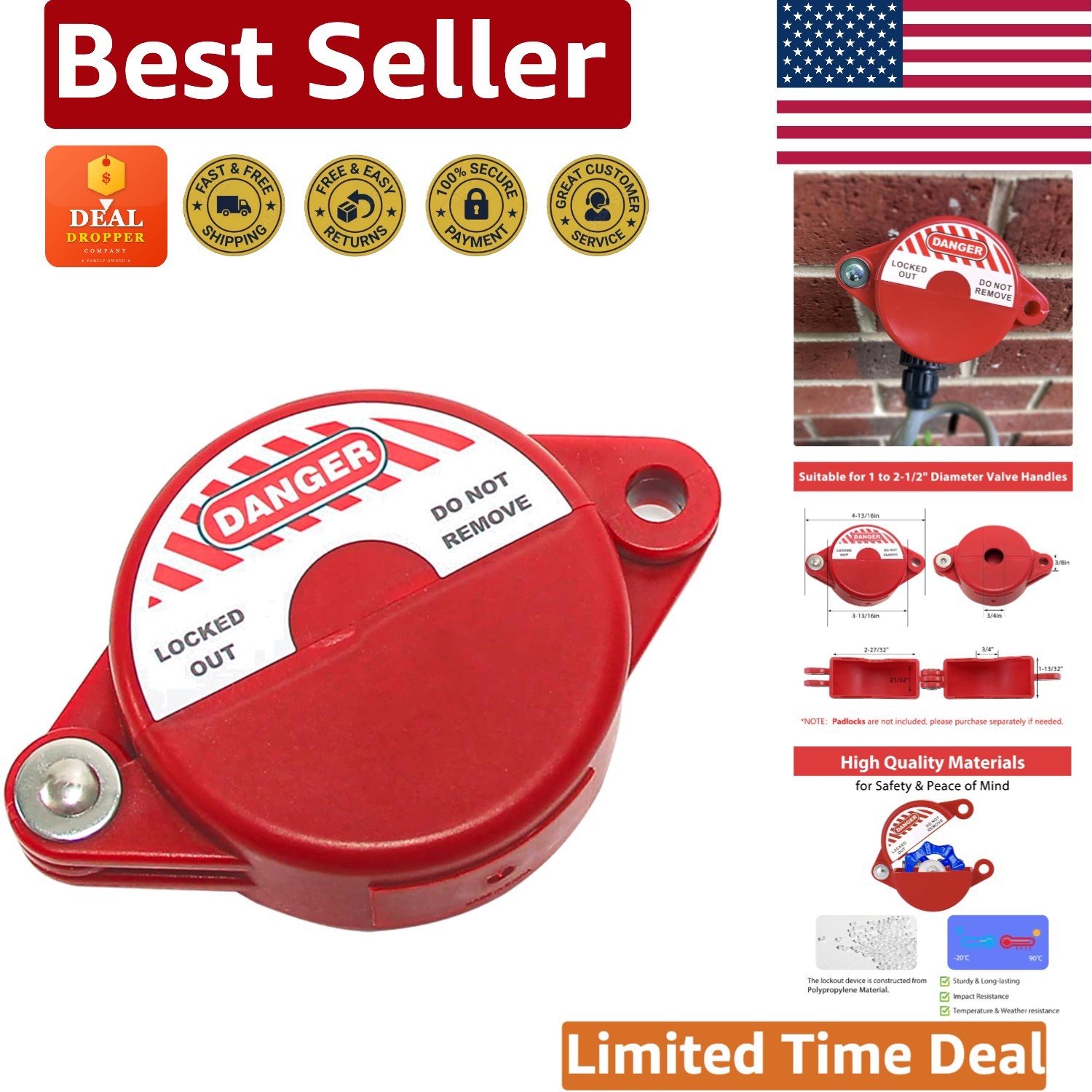 Gate Valve Lockout Device, 1-2.5 Inch, OSHA Compliant for Maximum Safety