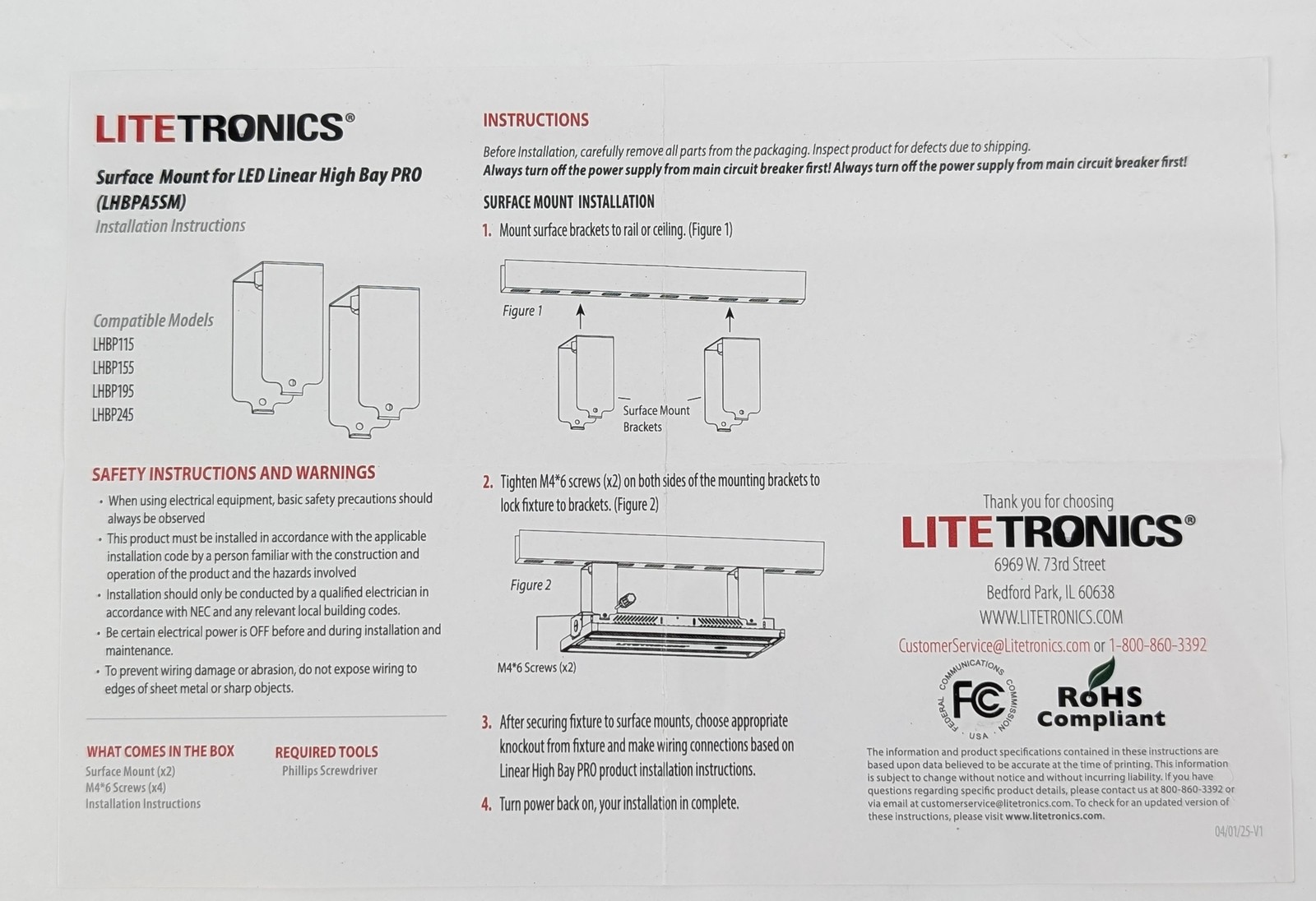Litetronics LHBPA5SM LED Linear High Bay PRO Surface Mount Bracket Kit Set of 5
