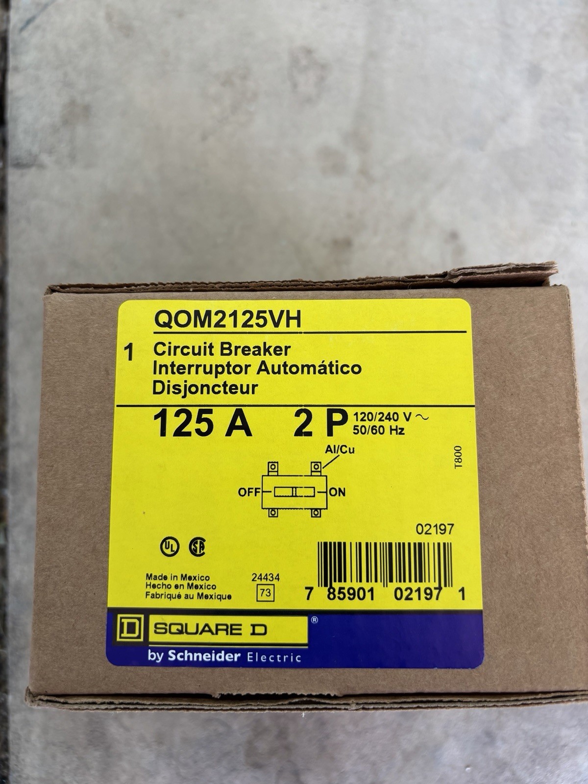Square D QOM2125VH 125A 2-Pole 120/240V AC Circuit Breaker Thermal